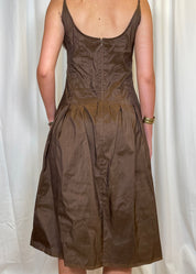 Bella Wynne Inverted Pleat Dress Cotton Organdie Chocolate Brown Back