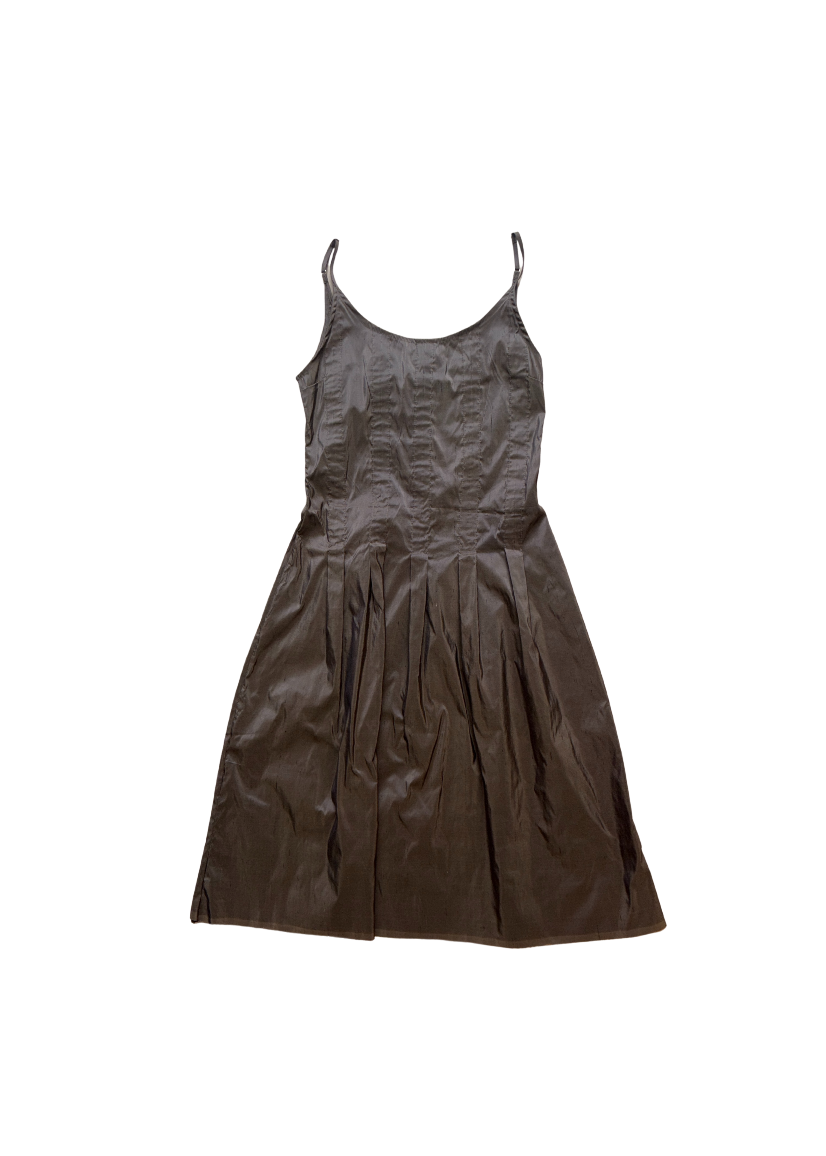 Bella Wynne Inverted Pleat Dress Cotton Organdie Chocolate Brown Flat
