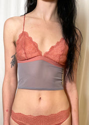 Bra in Pink lemon and grey from overneath