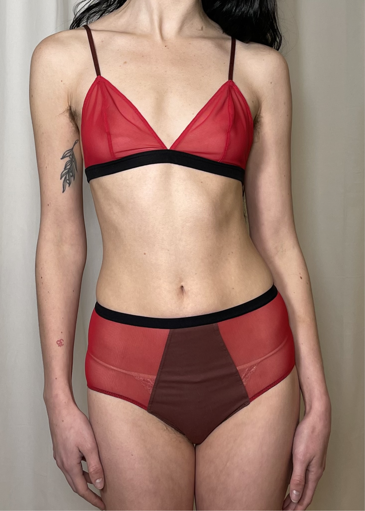 Brief and Bra Set in Berry and Black Overneath