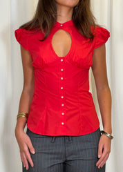 Catheclisma Berta Red Cotton Top Close Up