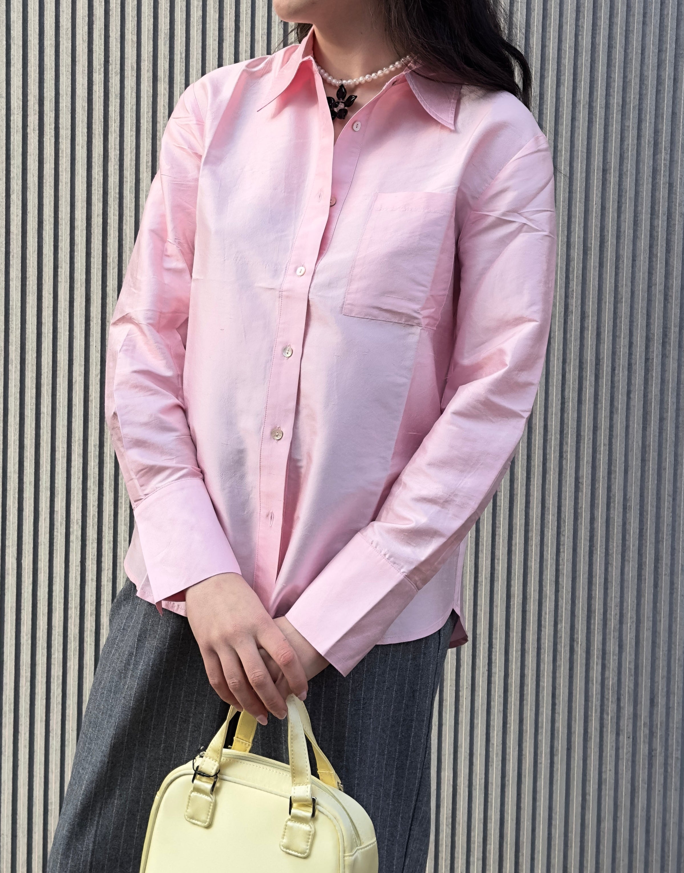 Elizabeth wearing Floris Shirt Pink Hai