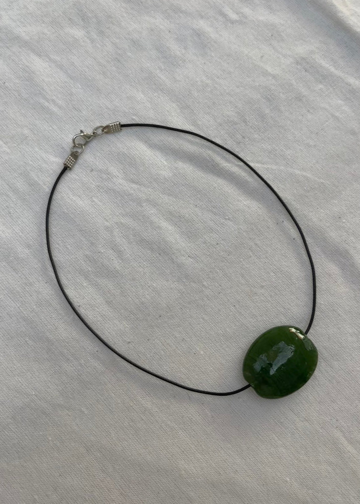 Green Glass Oval Necklace