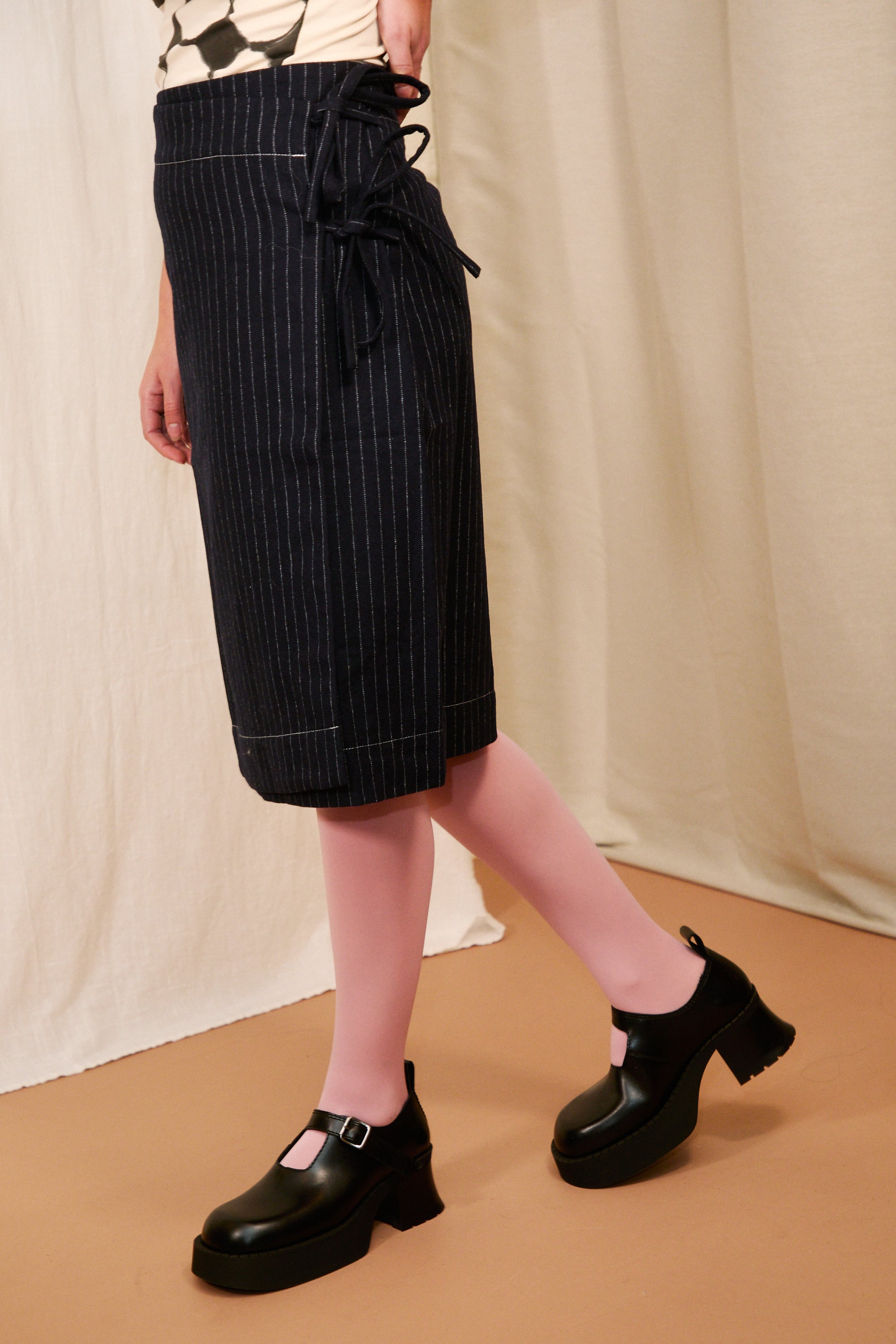 Rasmine Skirt in Dark Blue Pinstripe