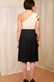 Rasmine Skirt in Dark Blue Pinstripe