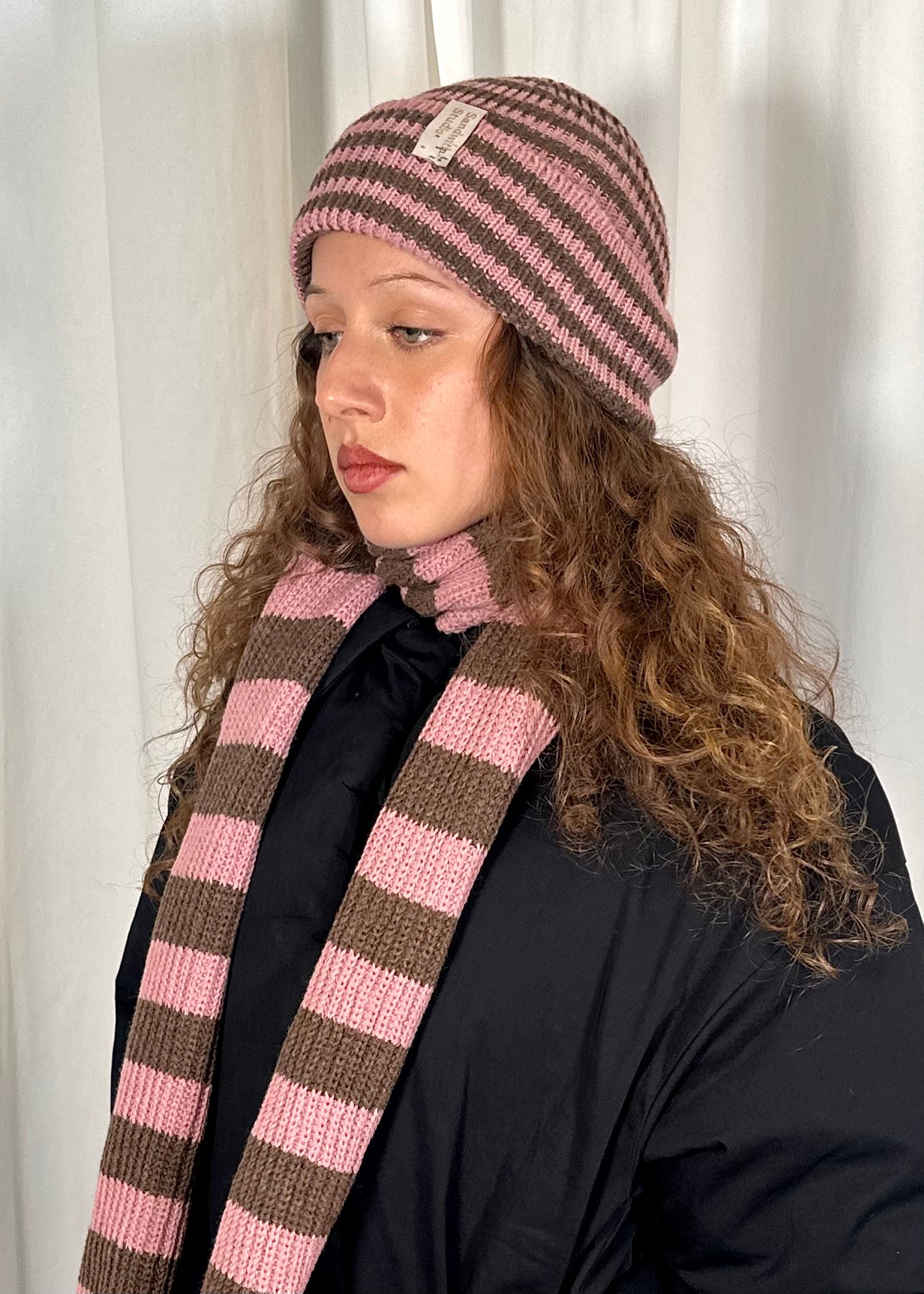 Billy Beanie | Petal & Chestnut Stripe