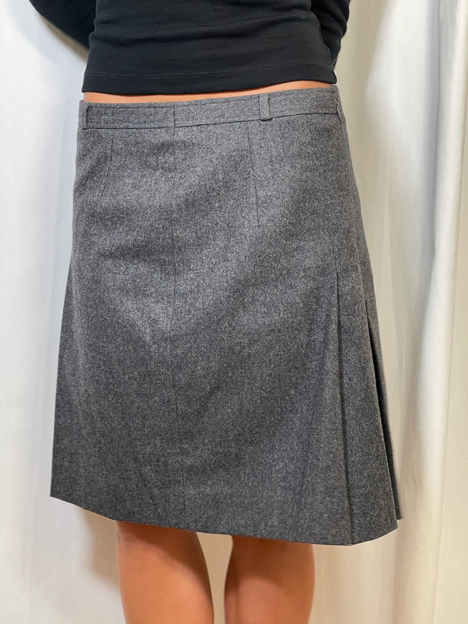 Grey Wool Side Pleat Skirt