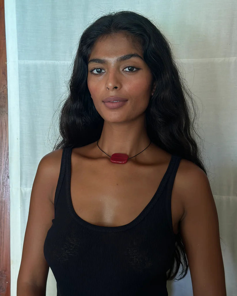 Large Red Glass Rectangle Necklace