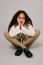 LAUREN PERRIN khaki TIGHTS SS24 campaign