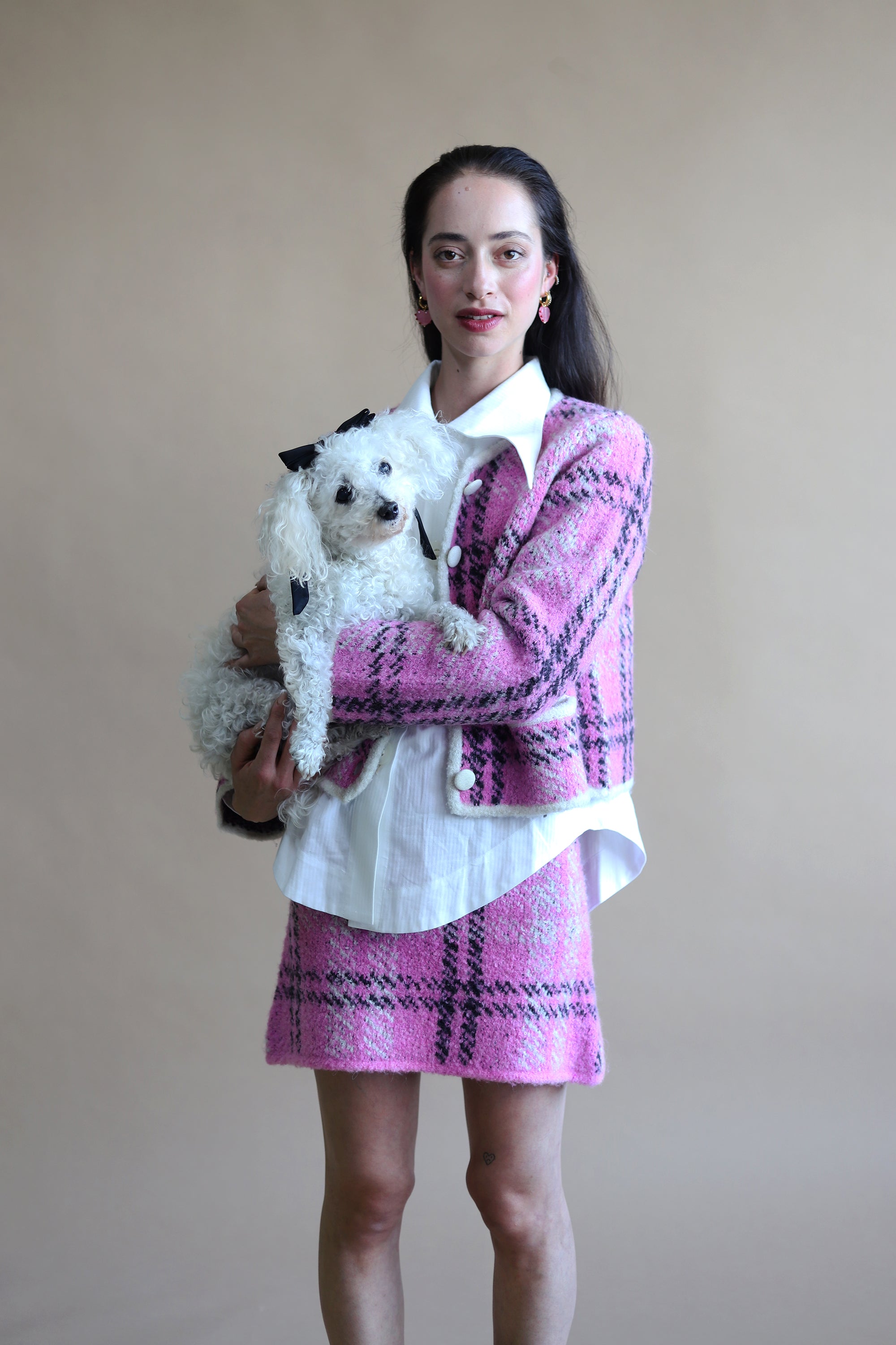 Susan Boucle Knit Mini Skirt | Pink Check