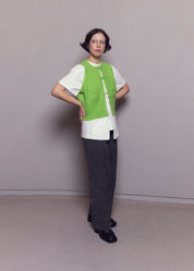 NORAH STORE AW24 CAMPAIGN AMBER GREY TROUSERS GREEN TOP BEAMS BOY