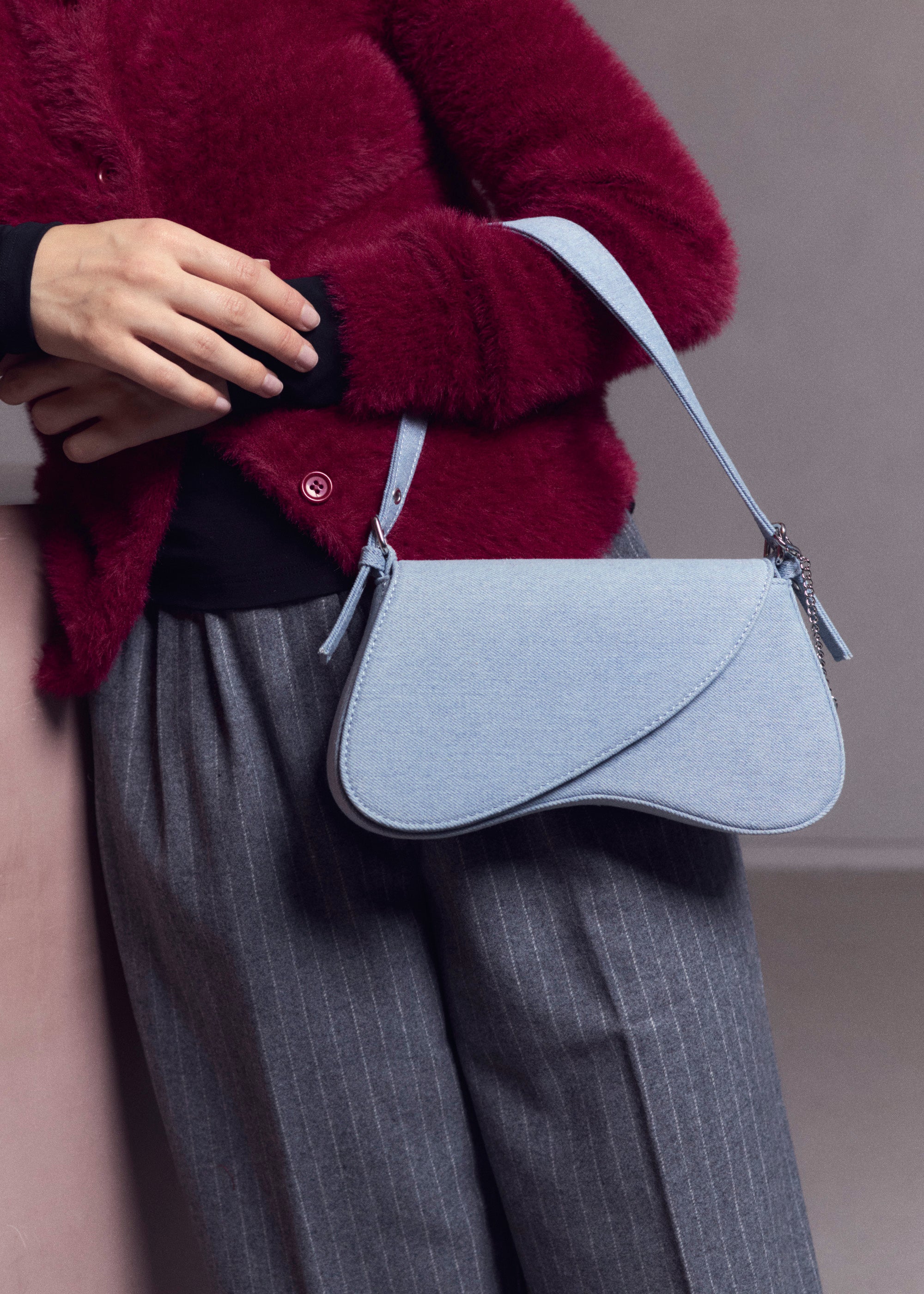 NORAH STORE AW24 SKYE DENIM BAG FLUFFY PEARL CARDI PIPA TROUSERS