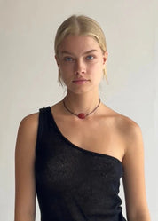 Small Red Glass Oval Necklace