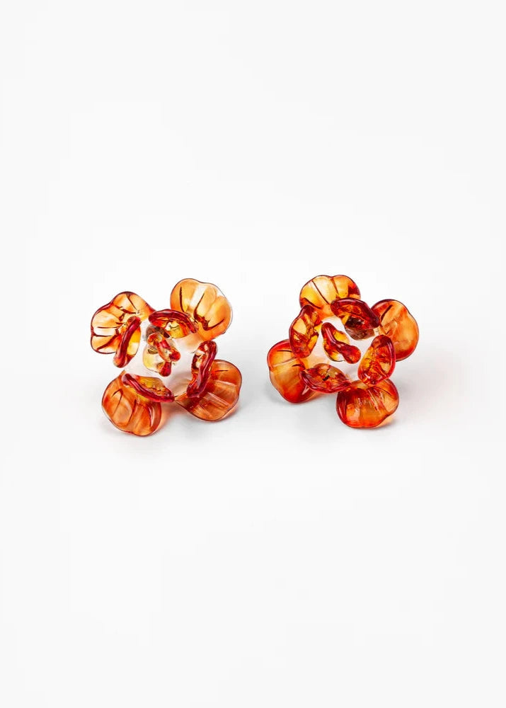 Suplais glass earrings red roses flat