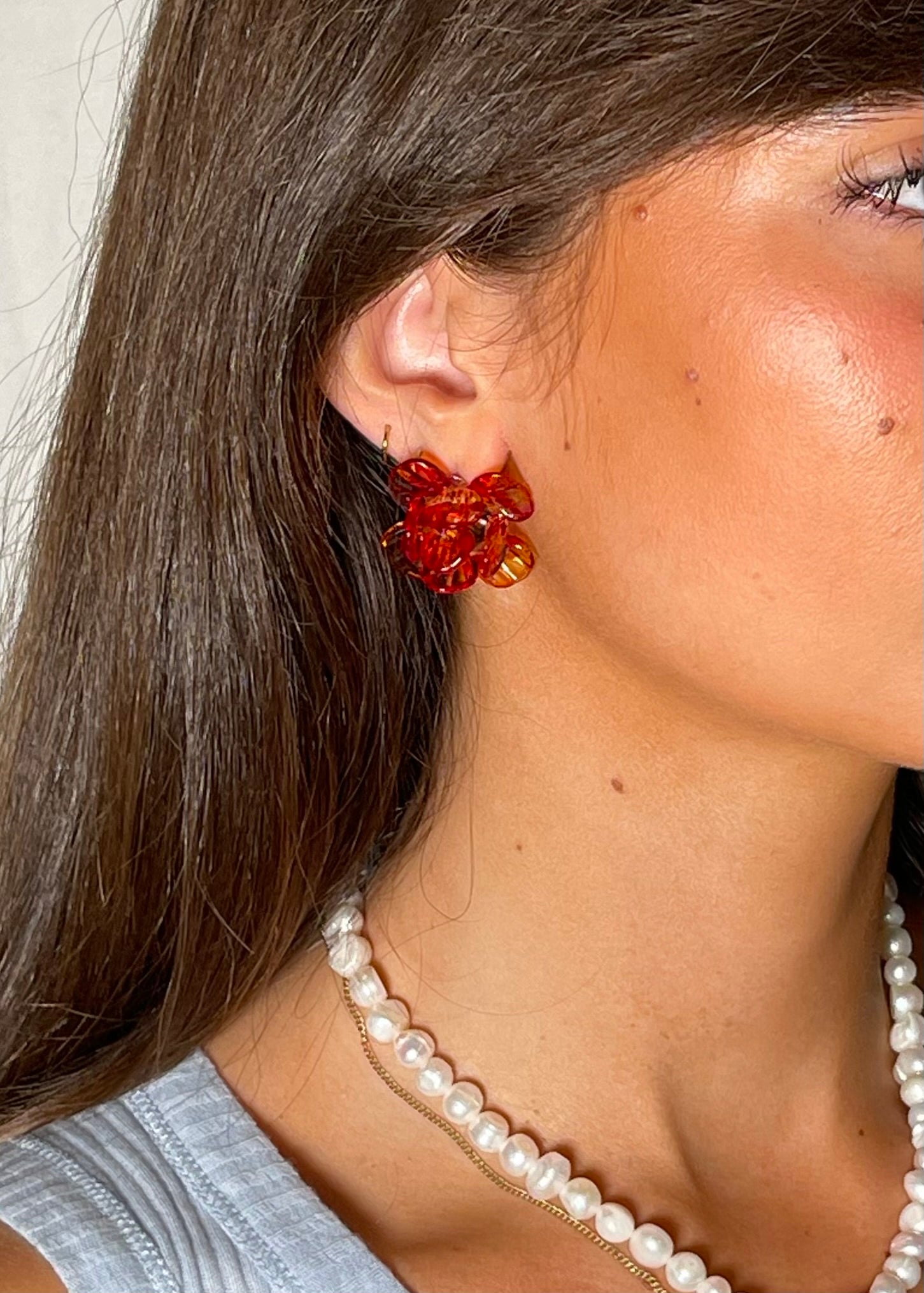 Suplais glass earrings red roses model