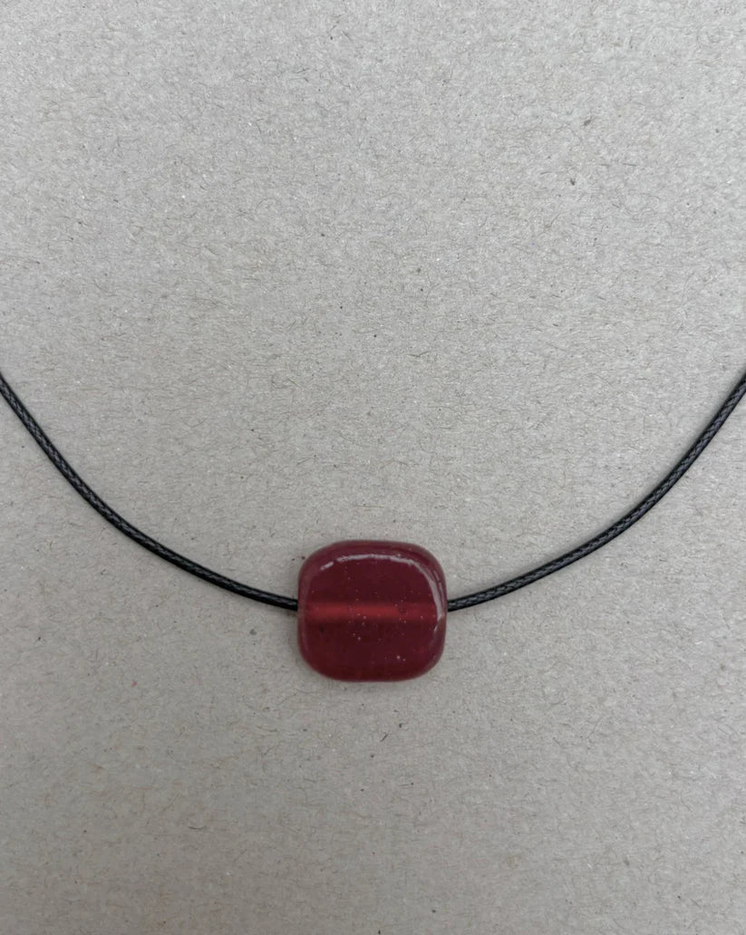 Tiny Red Rectangle Glass Necklace Nuri