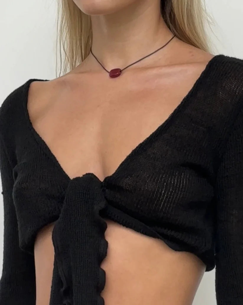 Tiny Red Rectangle Glass Necklace Nuri
