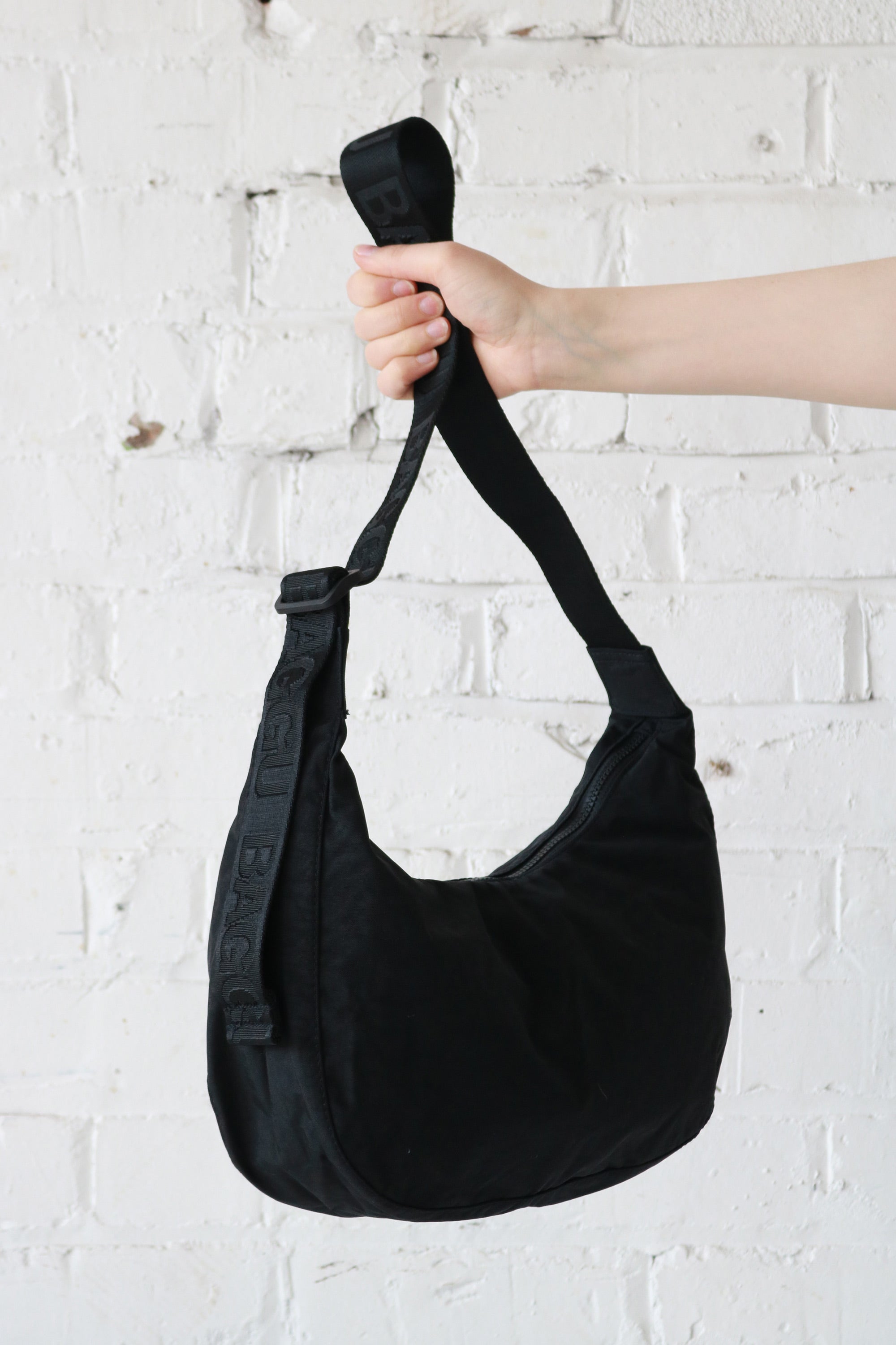 Medium Nylon Crescent Bag in Black (6541024591958)