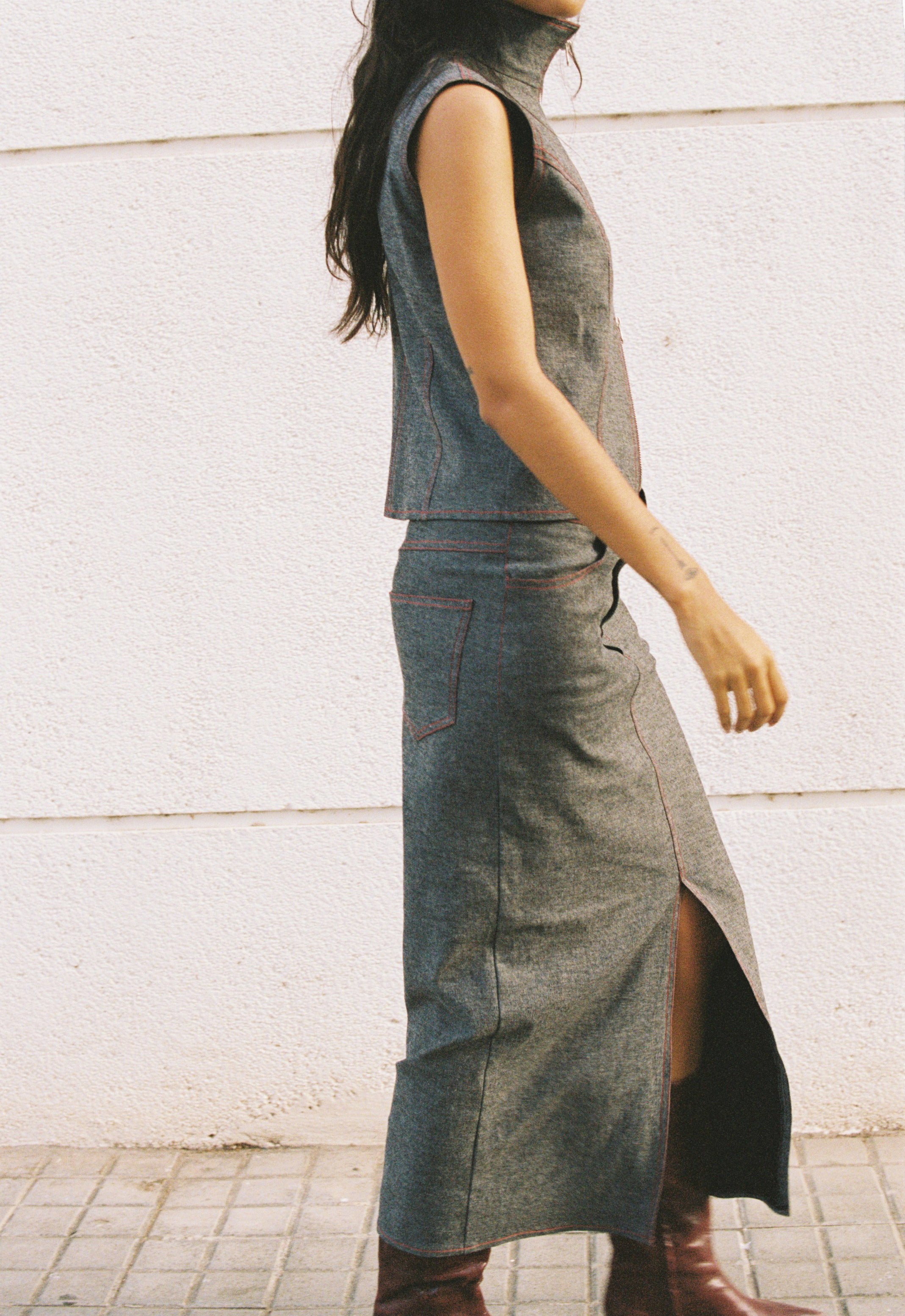 Melania Skirt | Grey Denim