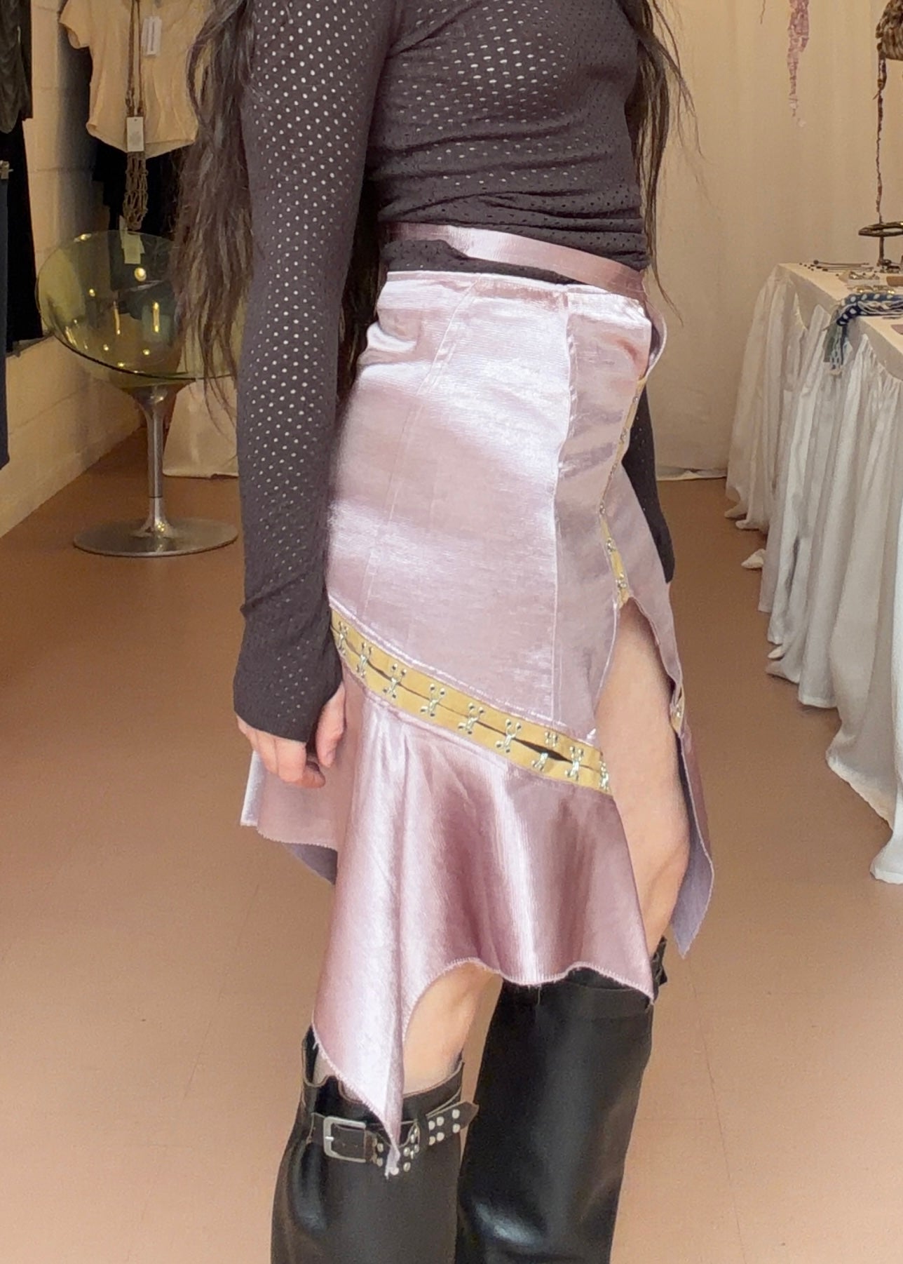 Pastel Wavy Satin Ruffled Skirt