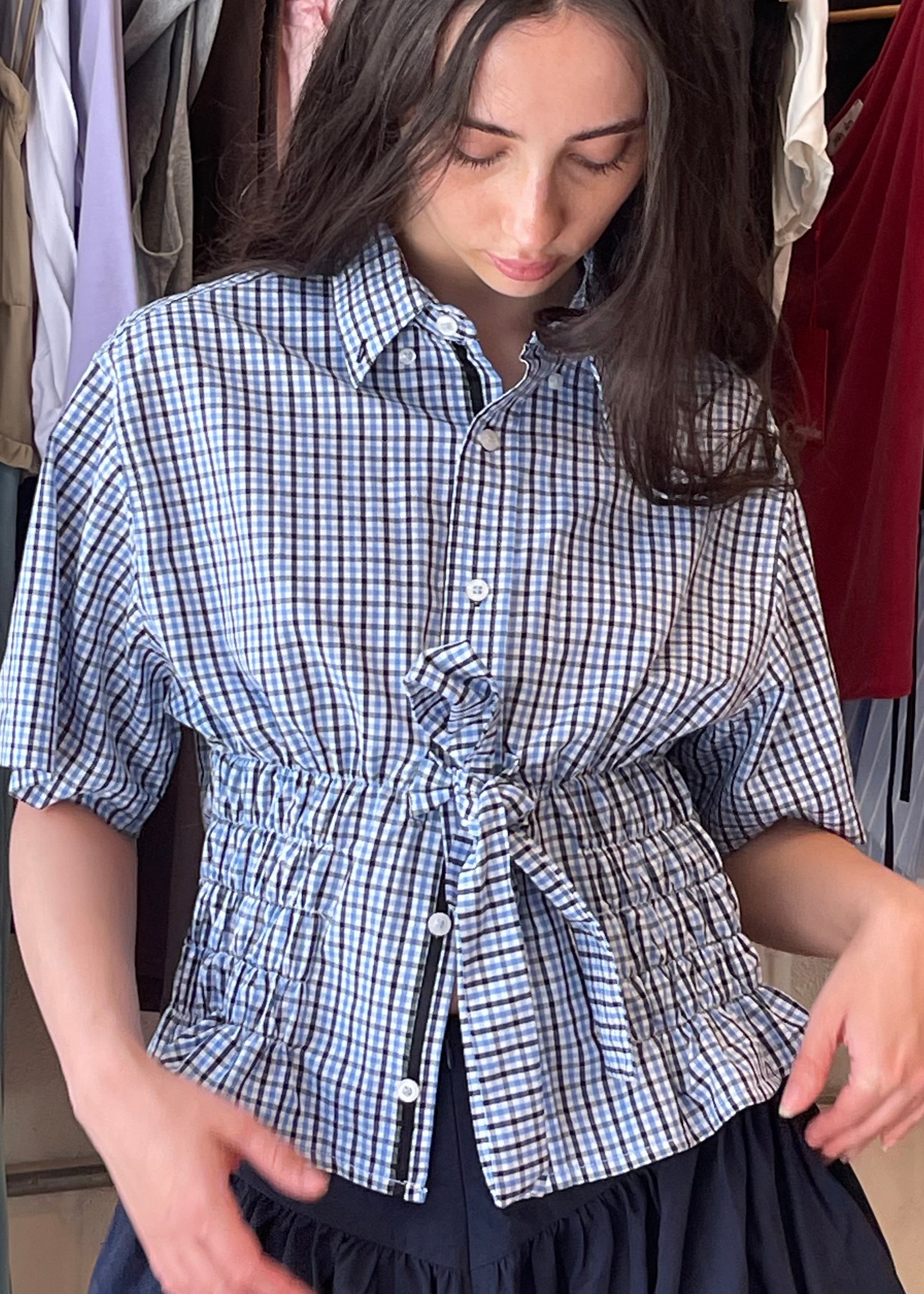 Bustier Shirt in Blue Plaid