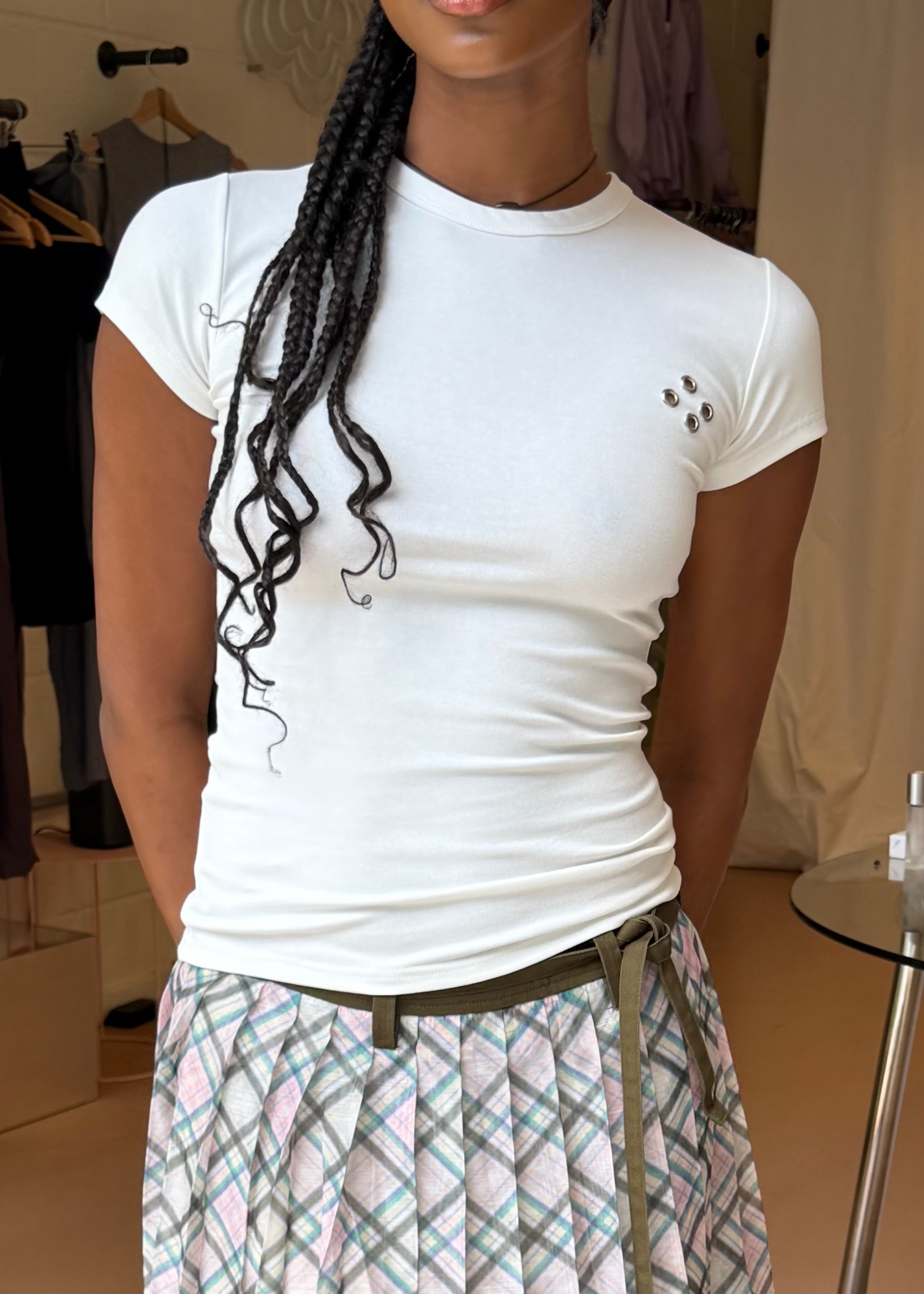 Stud T Shirt Fitted White