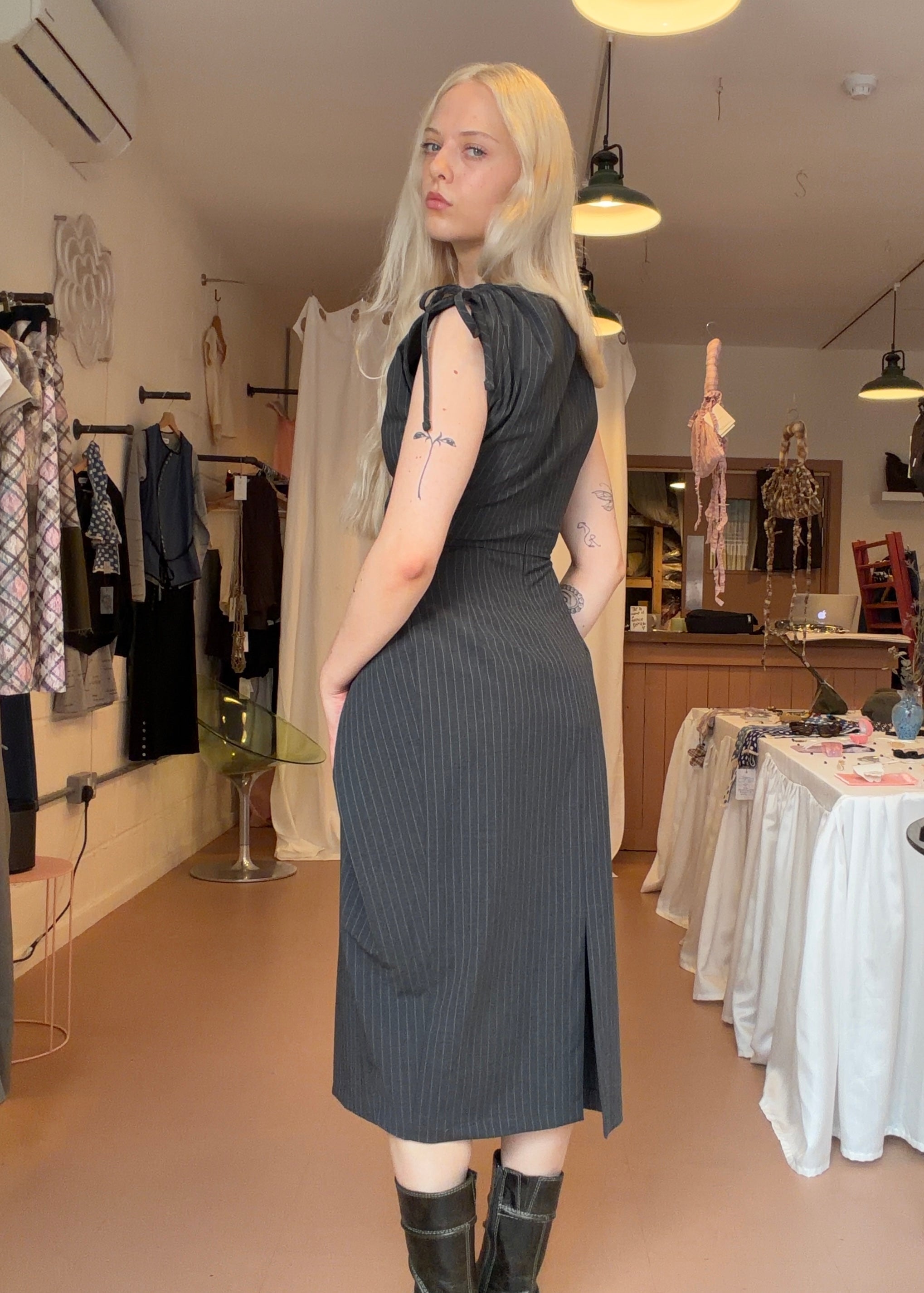 Demi Dress Ash Pinstripe