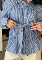 Bustier Shirt in Blue and White Stripe