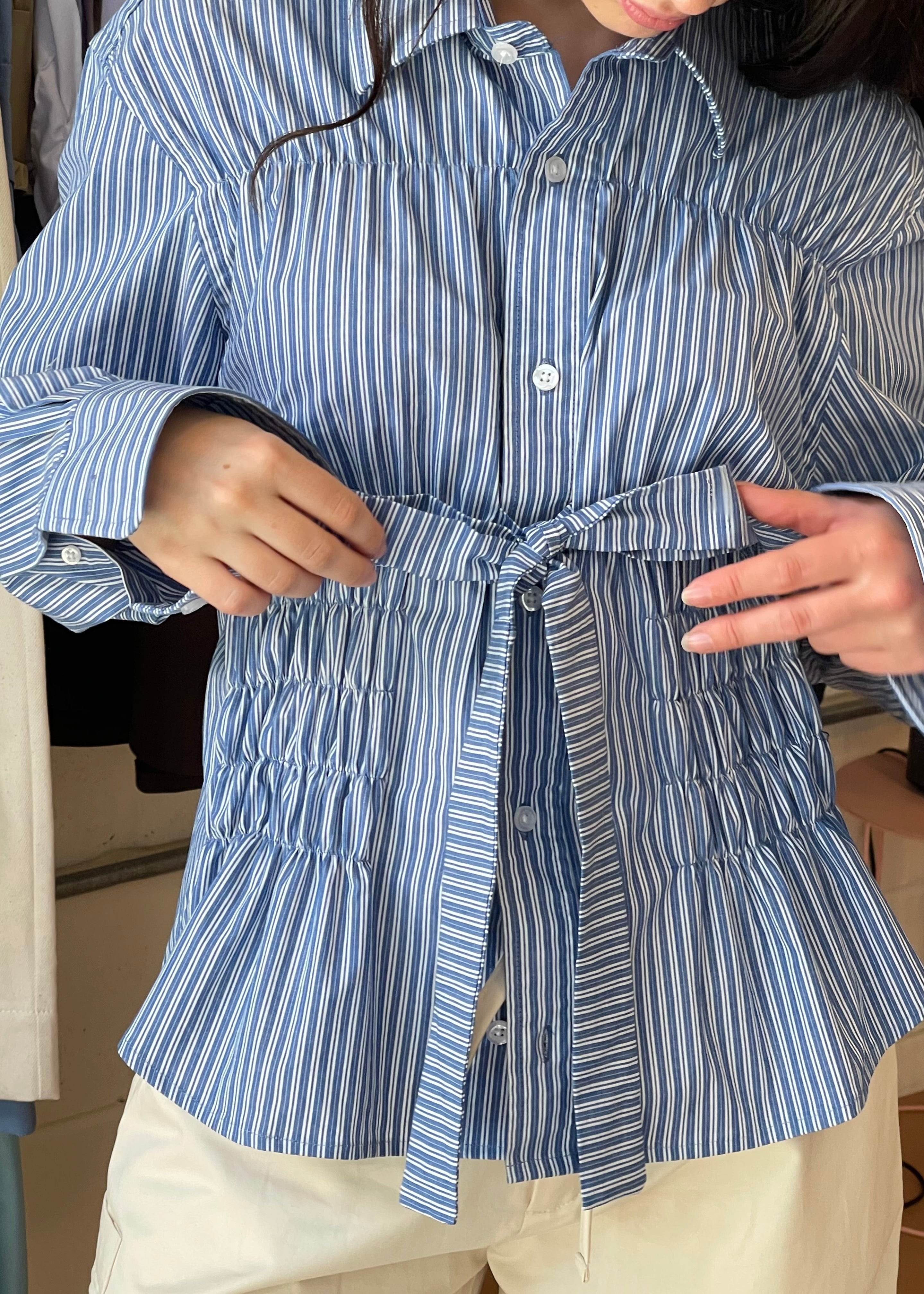 Bustier Shirt in Blue and White Stripe