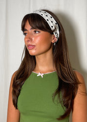 Jenny Headband White & Black Polka