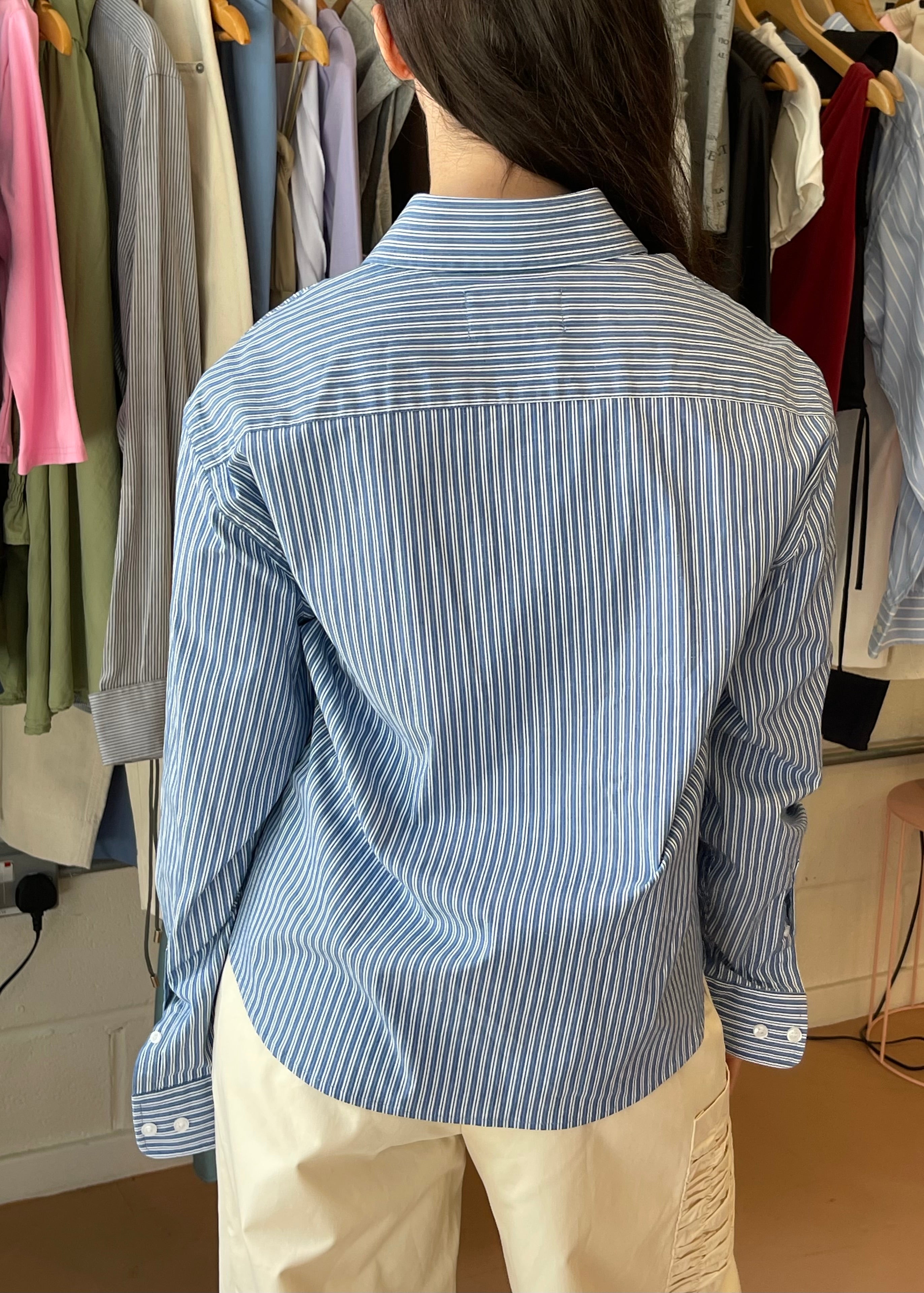 Bustier Shirt in Blue and White Stripe