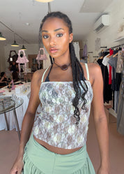Lace Plaid Cami Top Porcelain