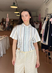 Cascade Shirt in Beige and Blue Stripe (Short Sleeve)
