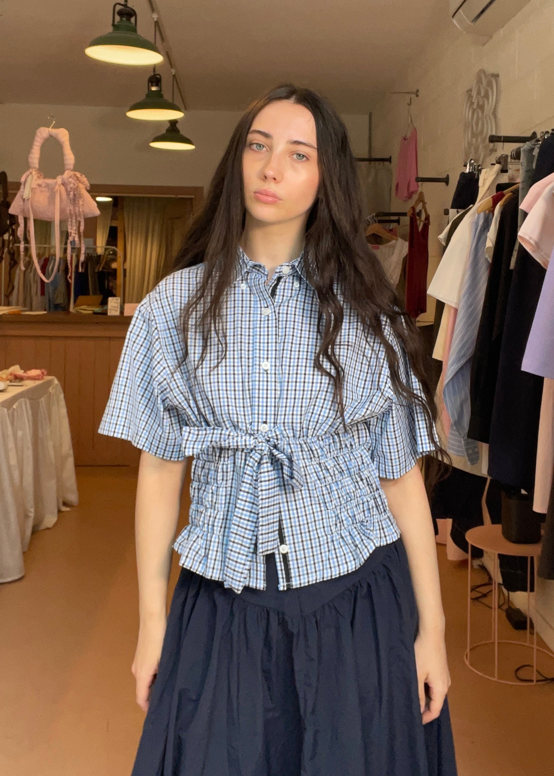 Bustier Shirt in Blue Plaid