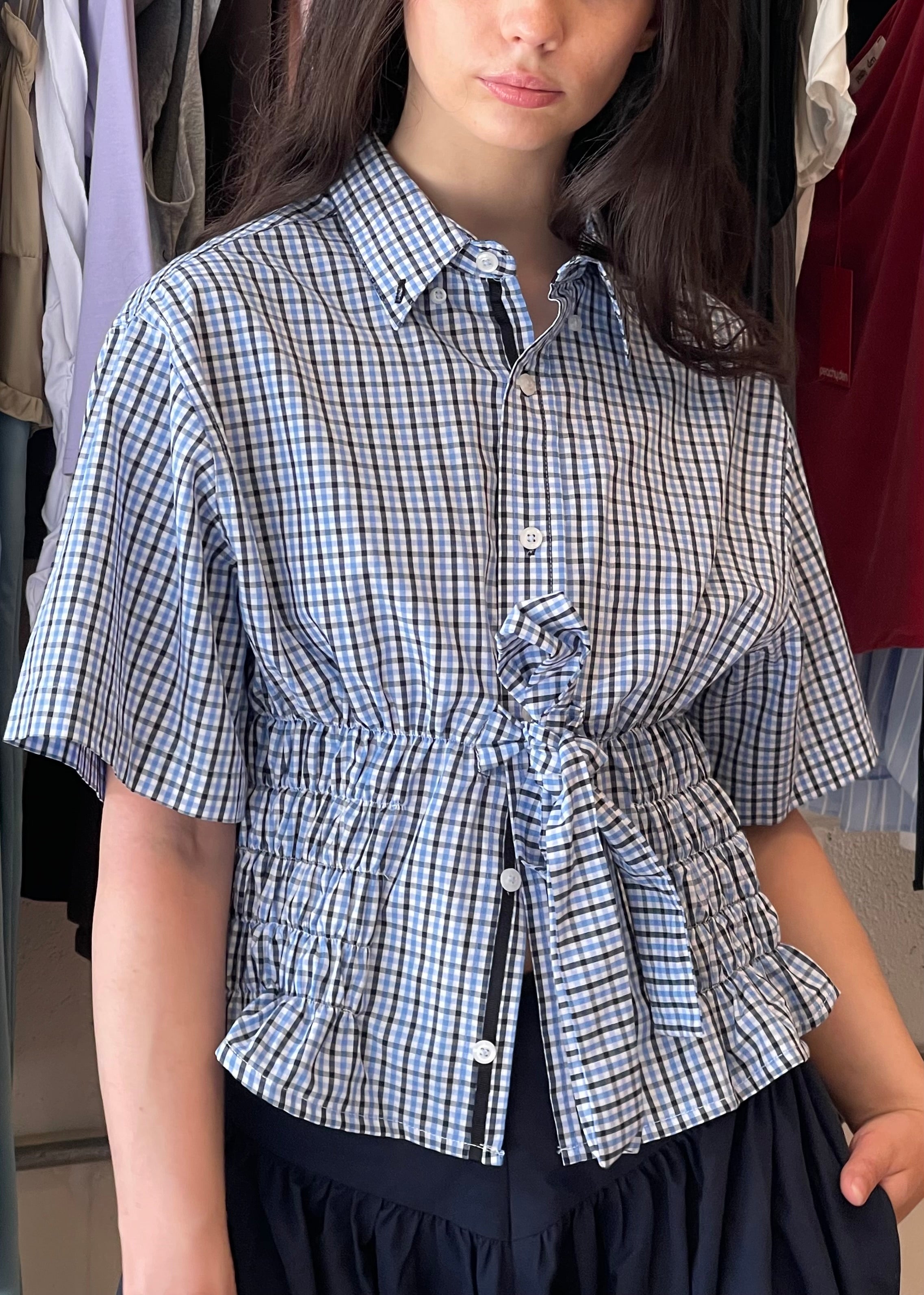 Bustier Shirt in Blue Plaid