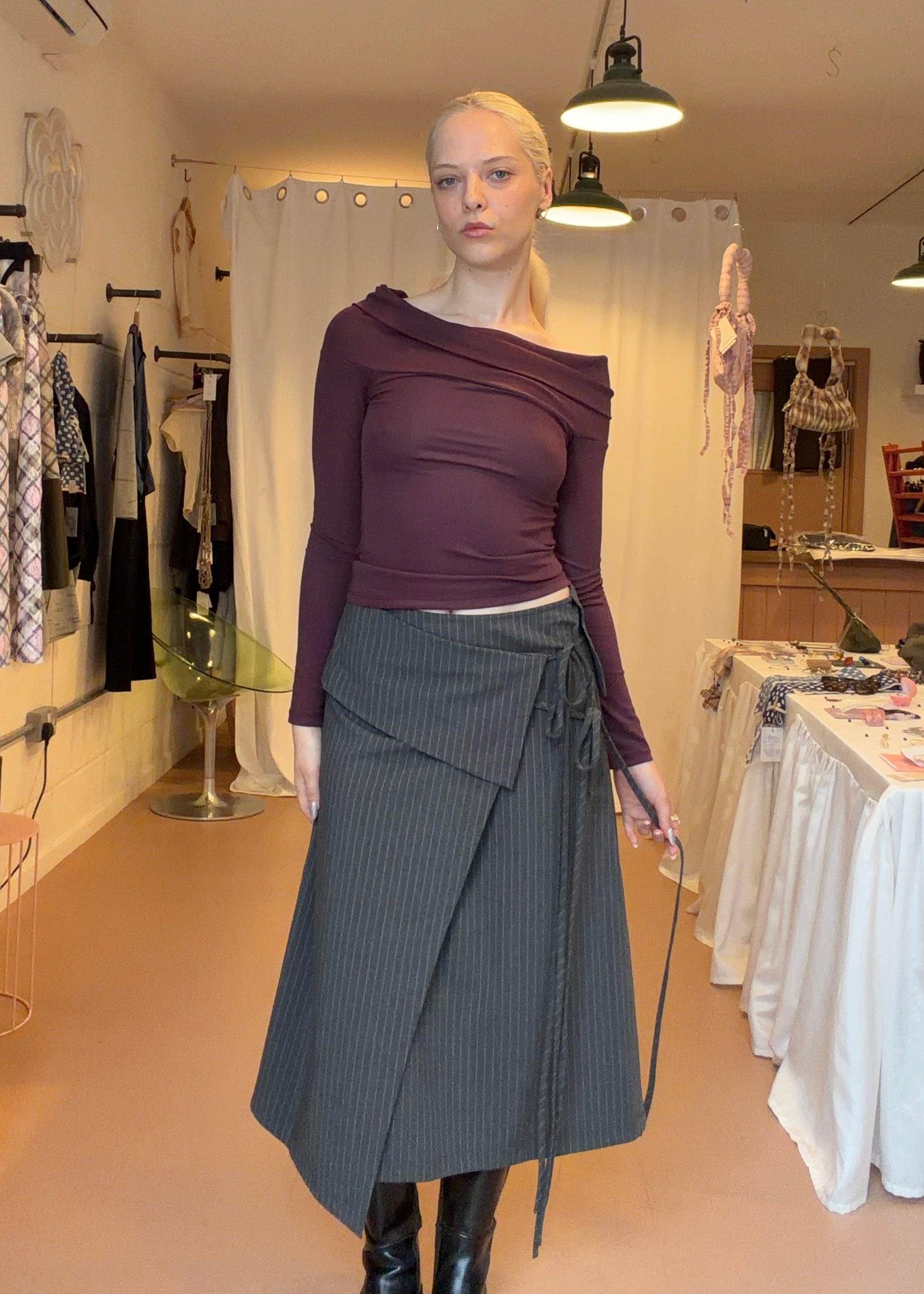 Sylvia Skirt Ash Pinstripe