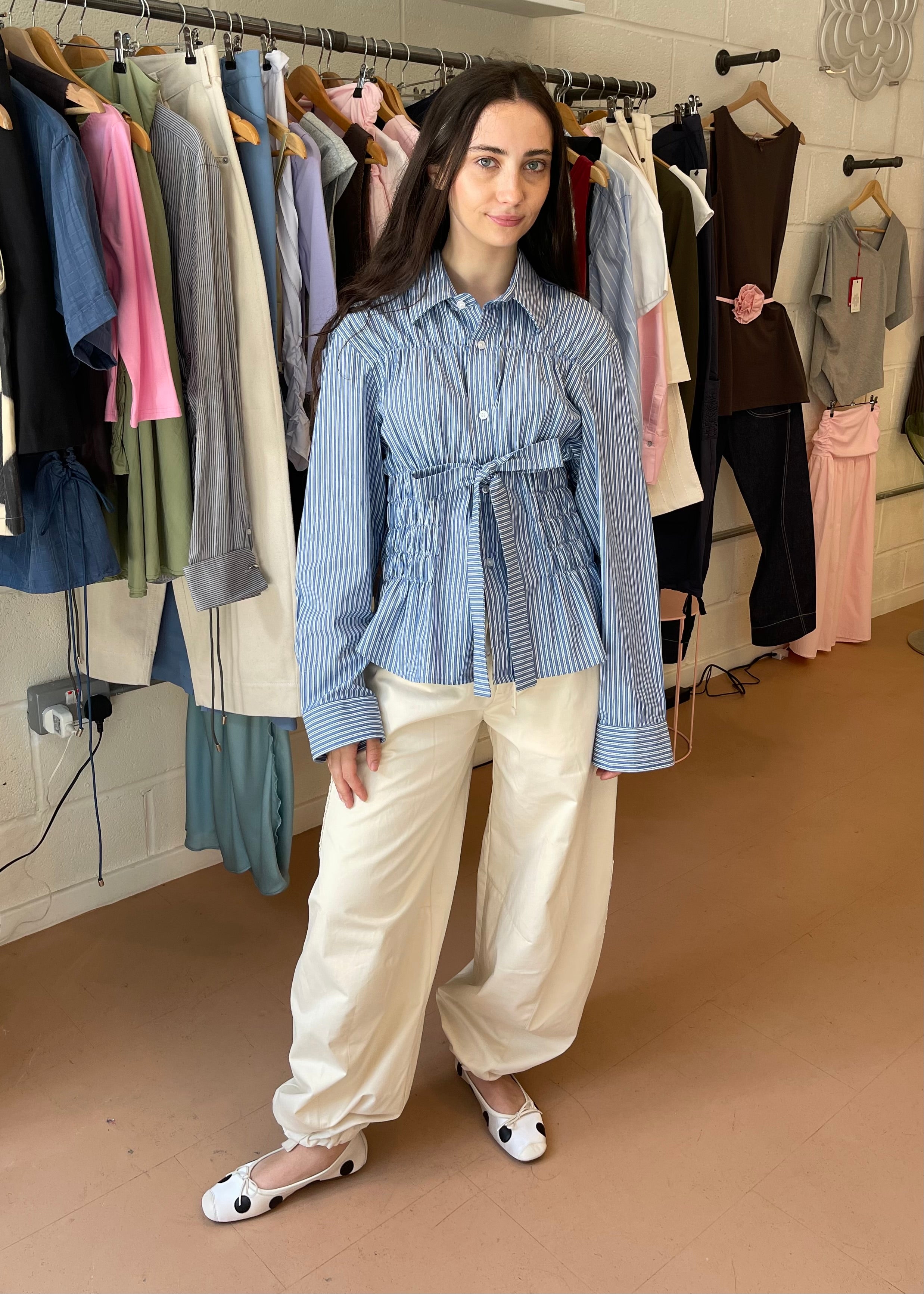 Bustier Shirt in Blue and White Stripe