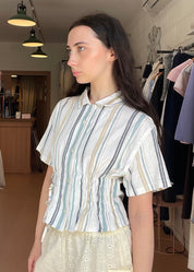 Cascade Shirt in Beige and Blue Stripe (Short Sleeve)