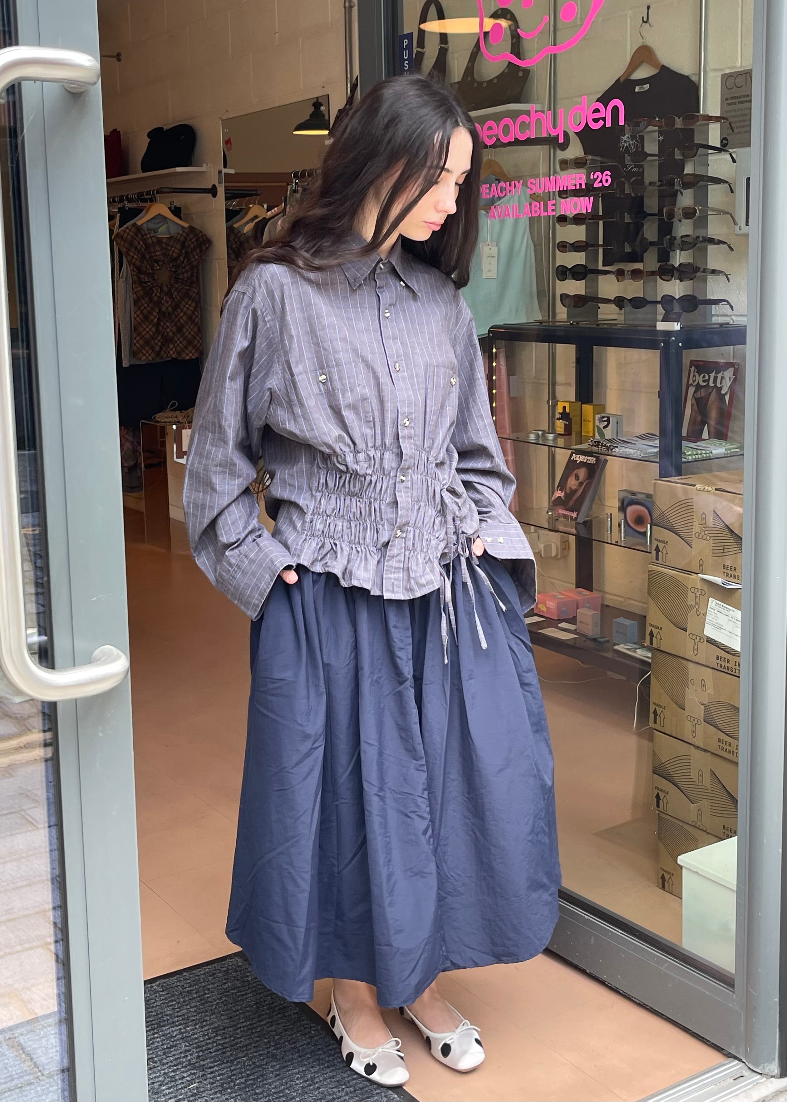Cascade Shirt in Dark Grey and Blue Stripe