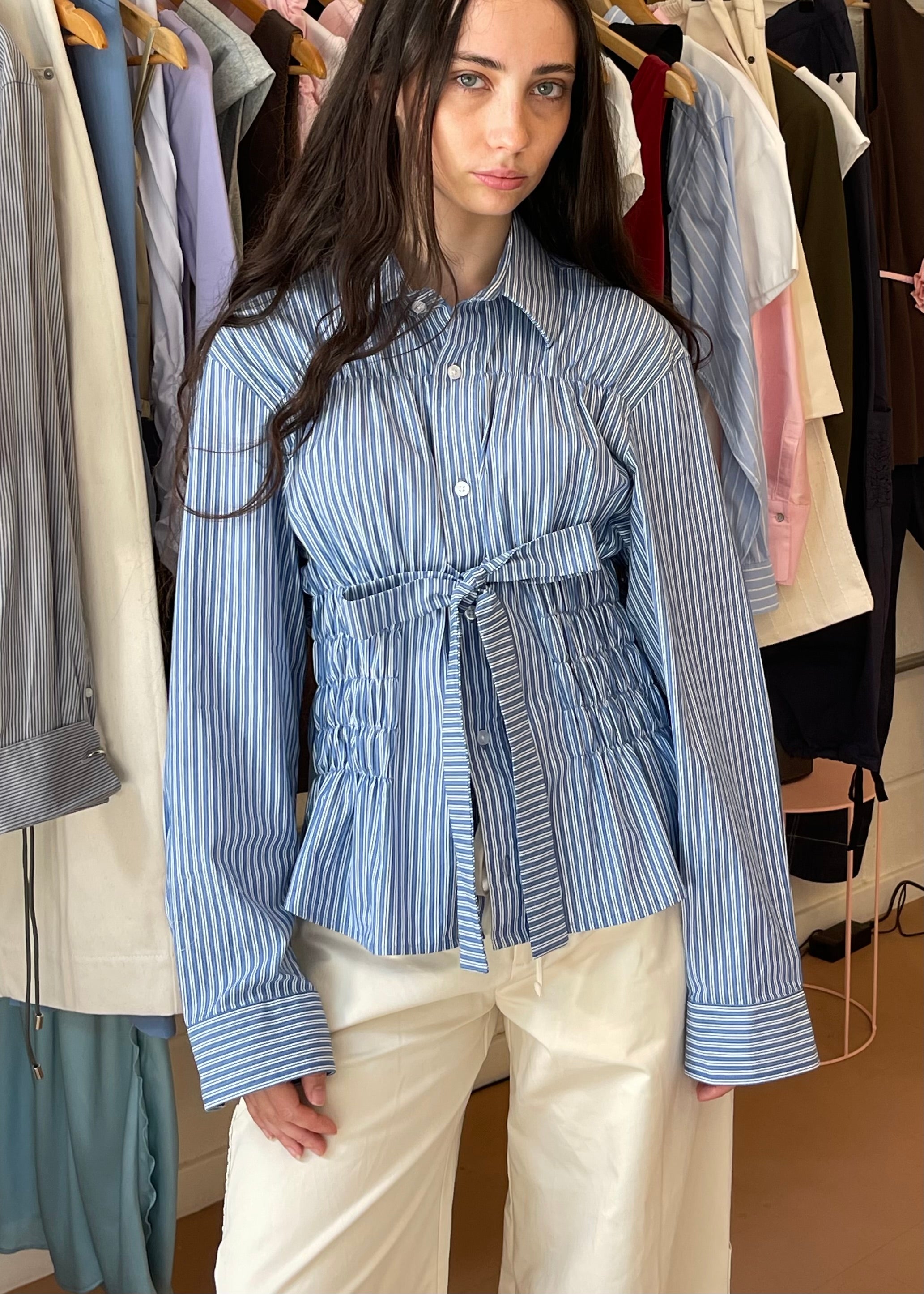 Bustier Shirt in Blue and White Stripe