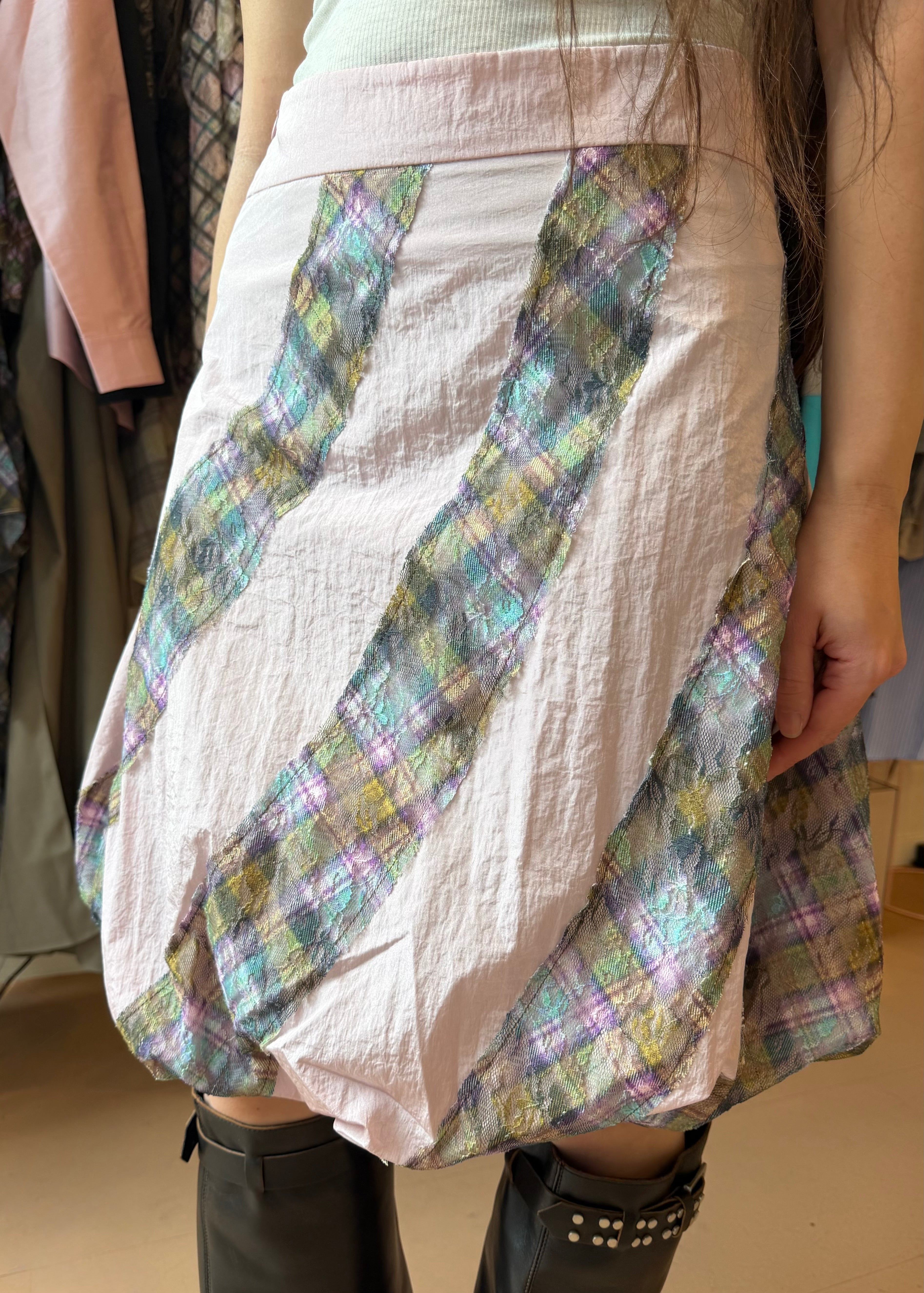 Kaleido Taffeta Lace Trim Layered Skirt
