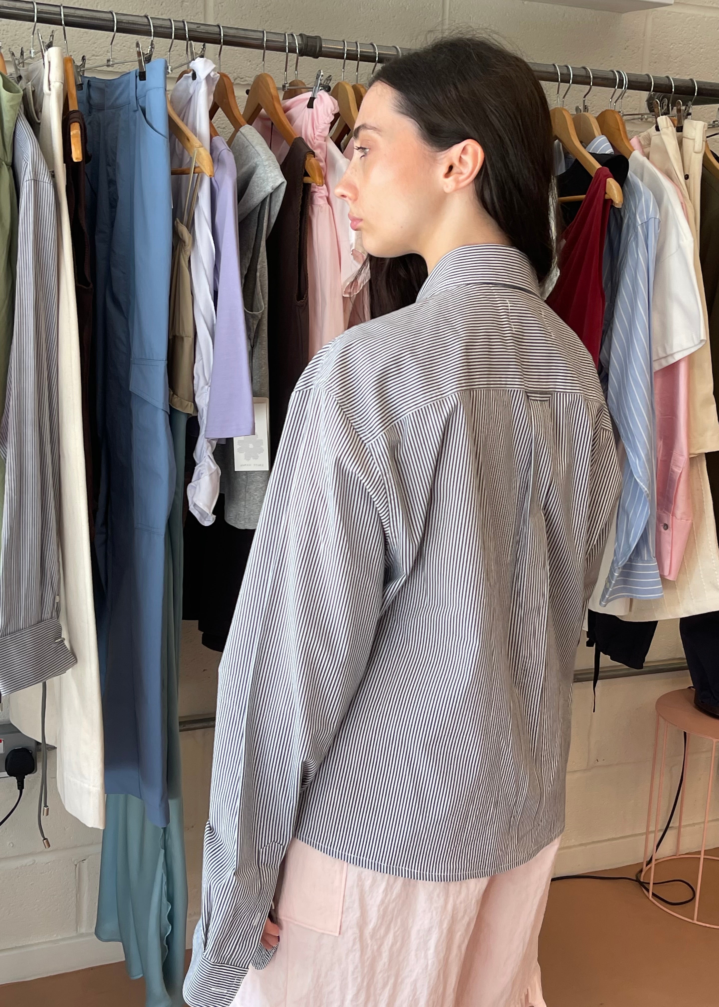Ventana Shirt in White and Grey Stripe