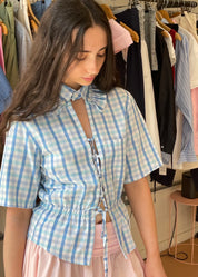 Flan Top in Blue Plaid