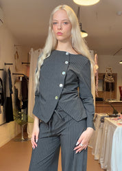 Inez Top Ash Pinstripe