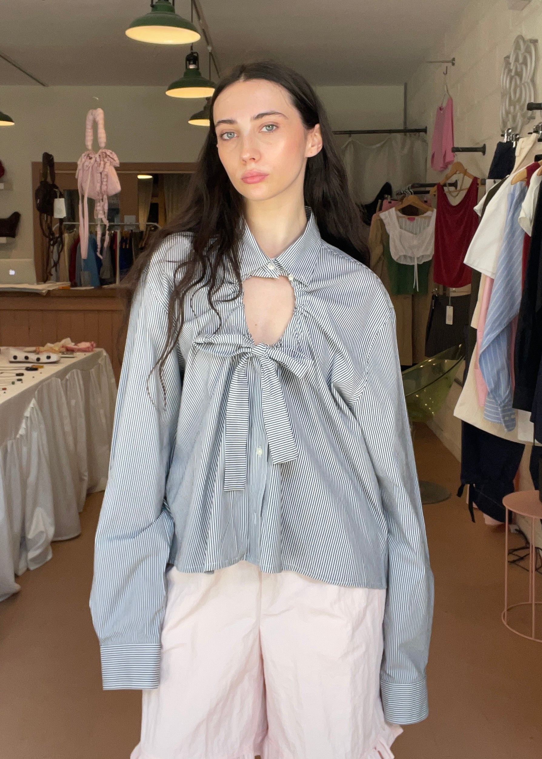 Ventana Shirt in White and Grey Stripe