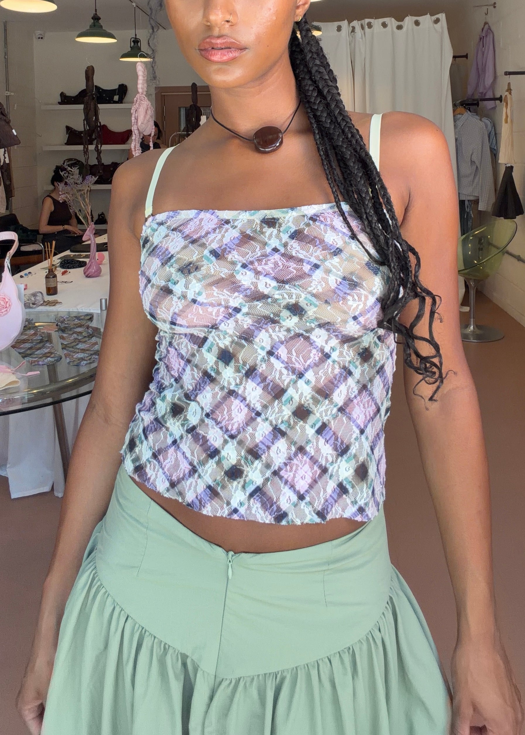 Lace Plaid Cami Top Lucid