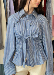Bustier Shirt in Blue and White Stripe