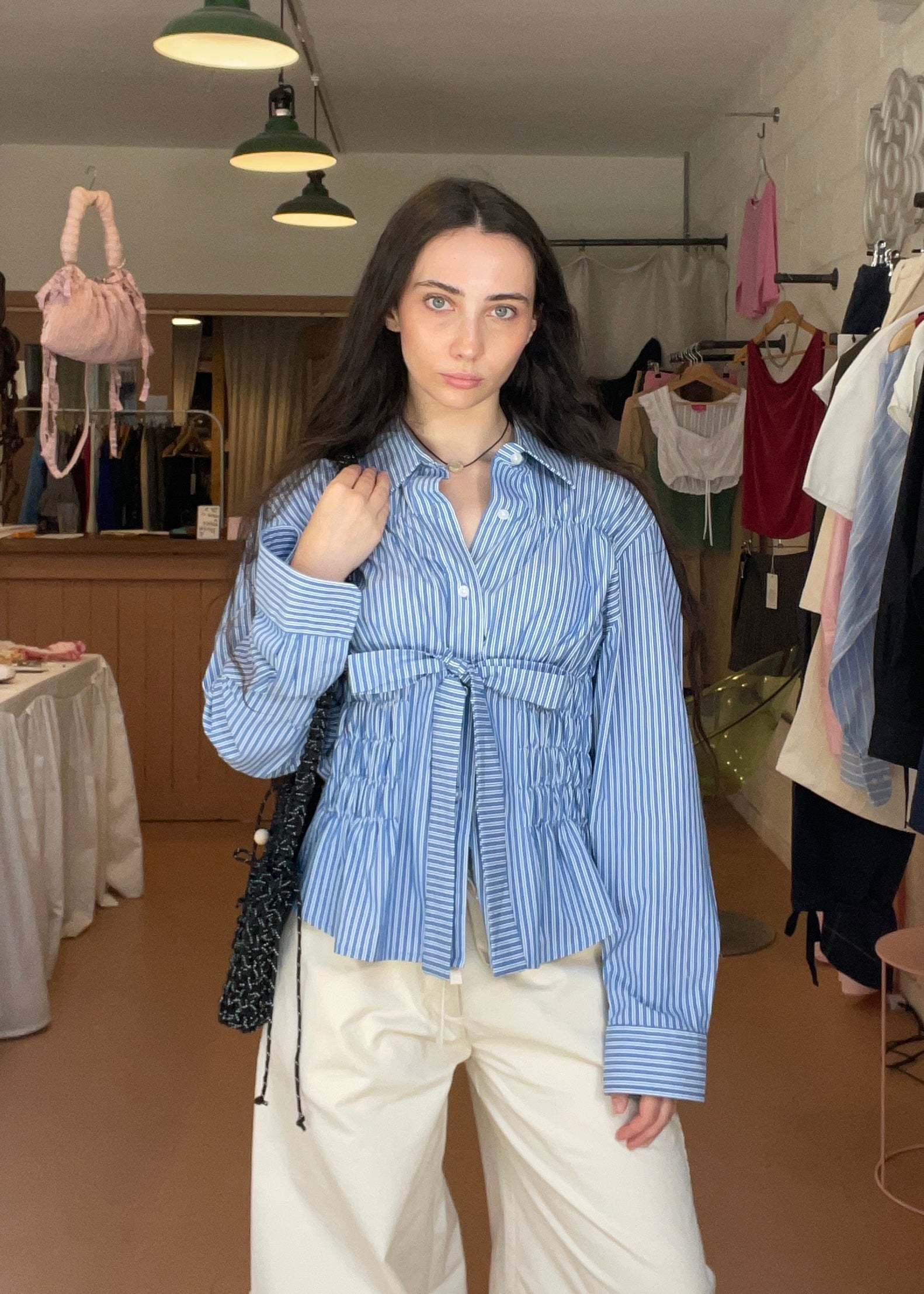 Bustier Shirt in Blue and White Stripe