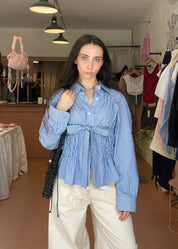 Bustier Shirt in Blue and White Stripe