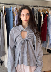 Ventana Shirt in White and Grey Stripe